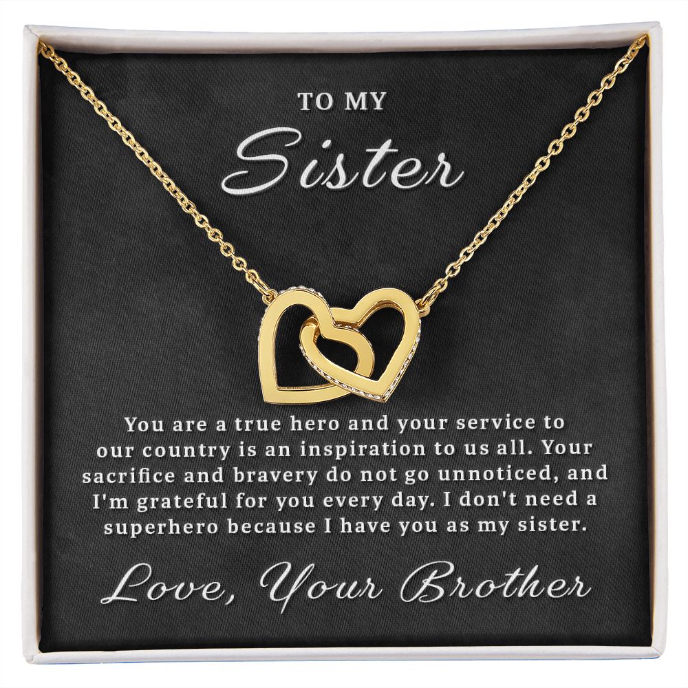 Gift for Military Sister - True Hero Interlocking Hearts Necklace