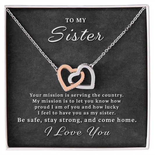 Gift for Deployed Sister - Your Mission Interlocking Hearts Necklace