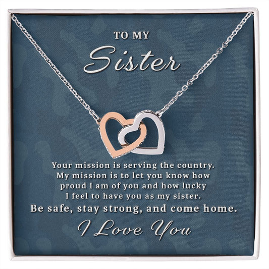 Gift for Deployed Sister - Your Mission Interlocking Hearts Necklace