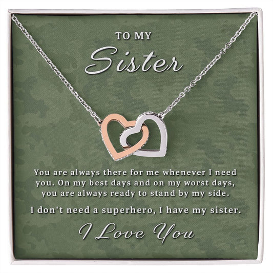 Gift for Sister - I Have A Military Sister Interlocking Hearts Necklace