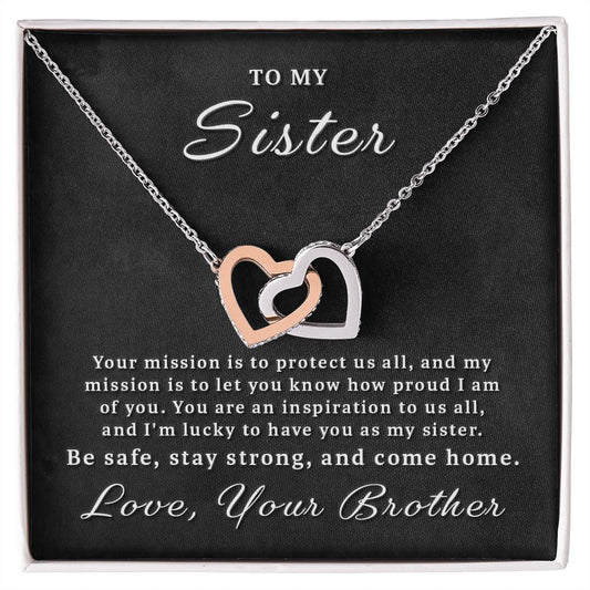 Gift for Deployed Sister - Your Mission Interlocking Hearts Necklace