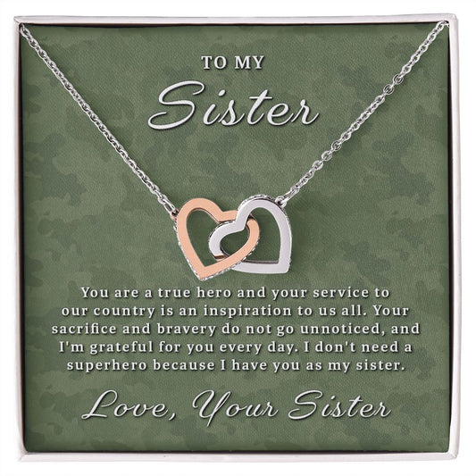 Gift for Military Sister - True Hero Interlocking Hearts Necklace