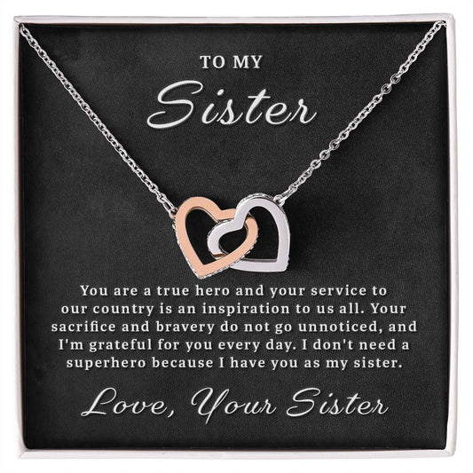 Gift for Military Sister - True Hero Interlocking Hearts Necklace