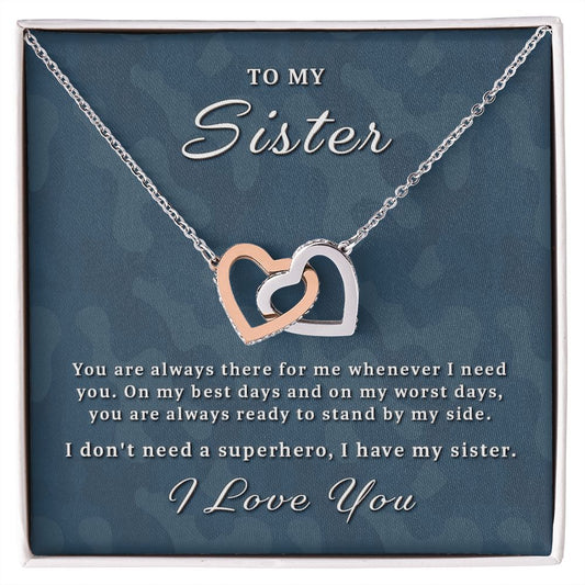 Gift for Sister - I Have A Military Sister Interlocking Hearts Necklace