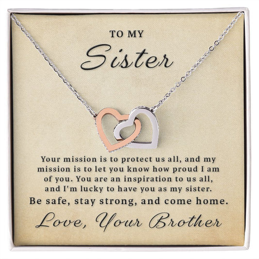 Gift for Deployed Sister - Your Mission Interlocking Hearts Necklace