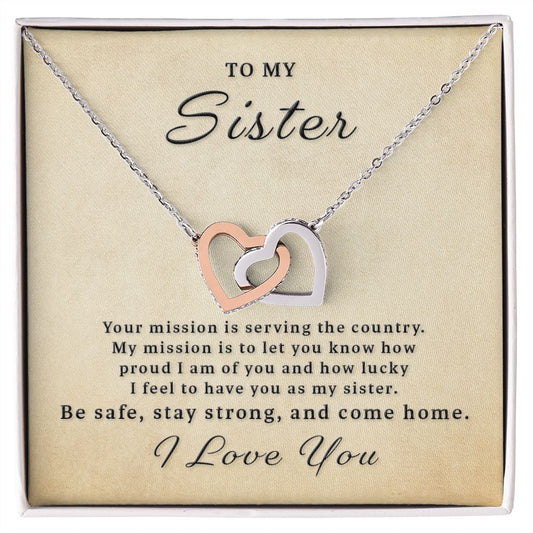 Gift for Deployed Sister - Your Mission Interlocking Hearts Necklace