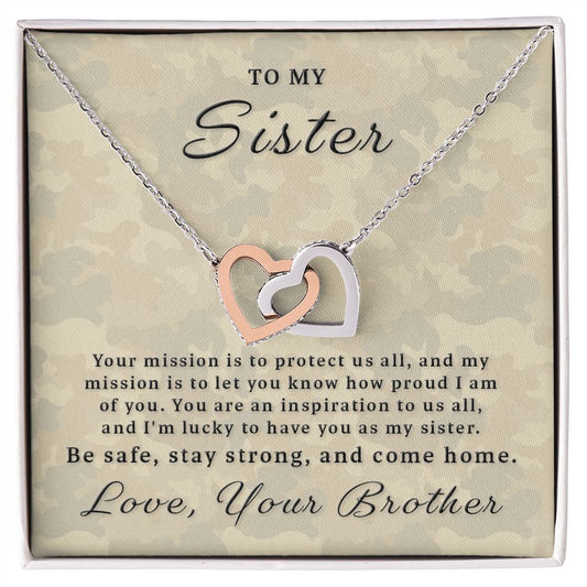 Gift for Deployed Sister - Your Mission Interlocking Hearts Necklace