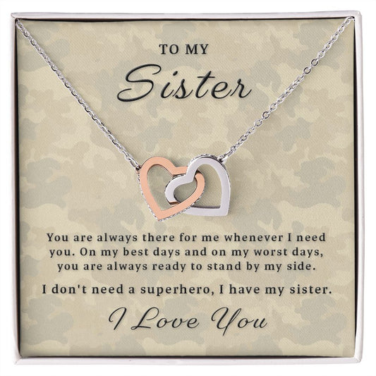 Gift for Sister - I Have A Military Sister Interlocking Hearts Necklace