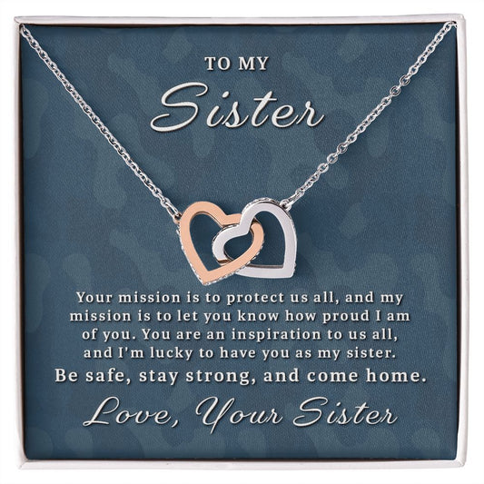 Gift for Deployed Sister - Your Mission Interlocking Hearts Necklace