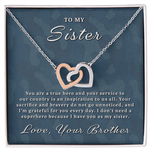 Gift for Military Sister - True Hero Interlocking Hearts Necklace