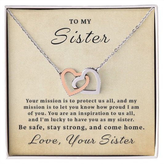 Gift for Deployed Sister - Your Mission Interlocking Hearts Necklace