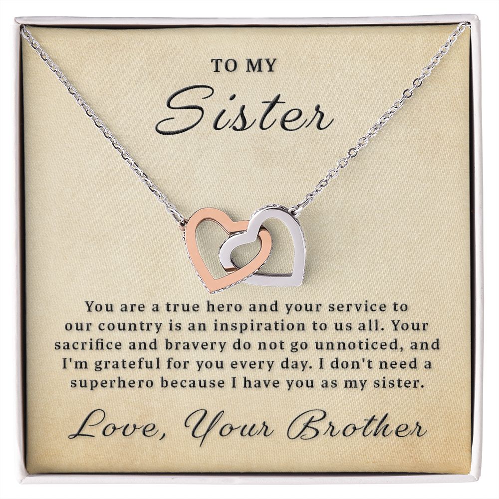 Gift for Military Sister - True Hero Interlocking Hearts Necklace