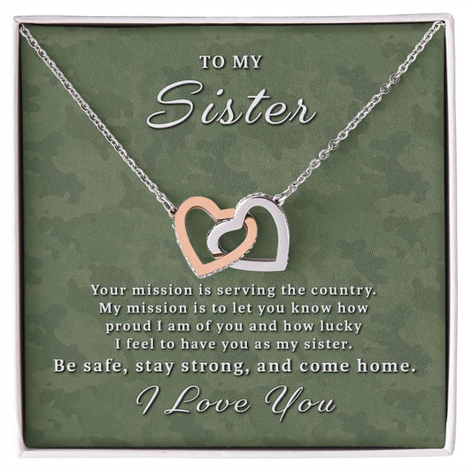 Gift for Deployed Sister - Your Mission Interlocking Hearts Necklace