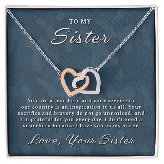 Gift for Military Sister - True Hero Interlocking Hearts Necklace