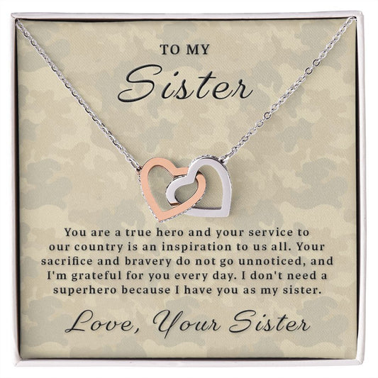 Gift for Military Sister - True Hero Interlocking Hearts Necklace