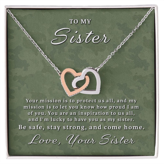 Gift for Deployed Sister - Your Mission Interlocking Hearts Necklace