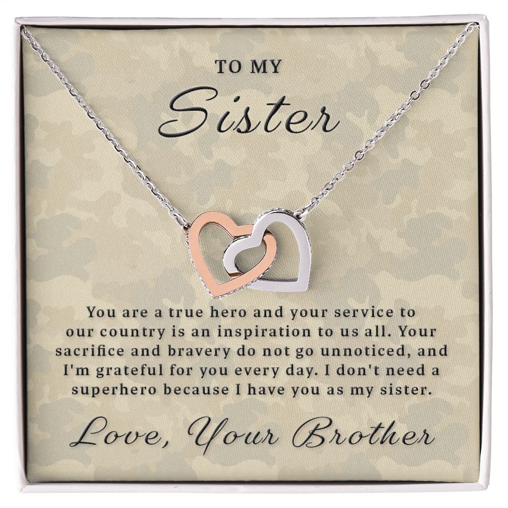 Gift for Military Sister - True Hero Interlocking Hearts Necklace