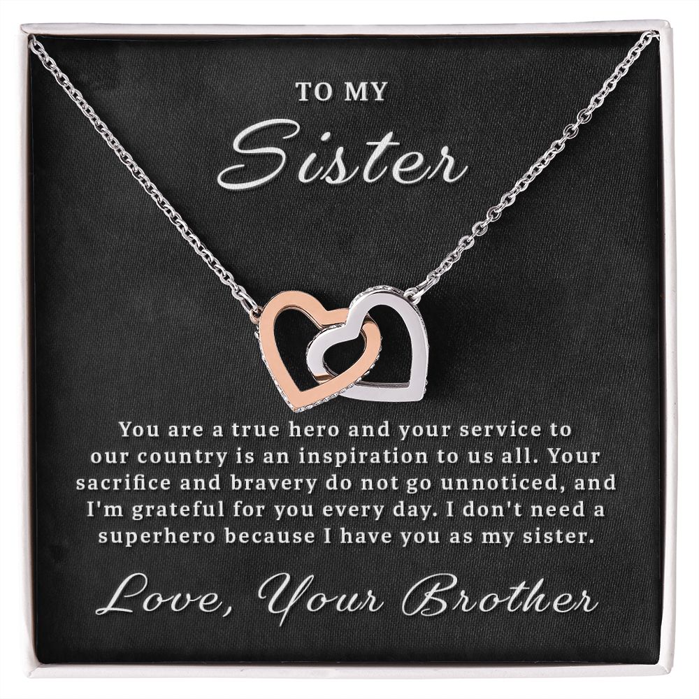 Gift for Military Sister - True Hero Interlocking Hearts Necklace