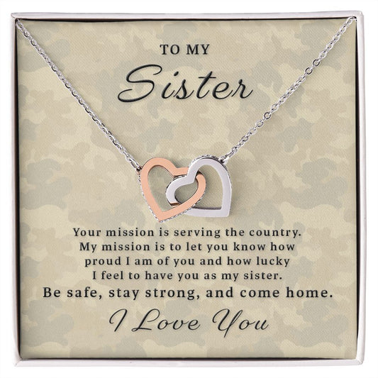 Gift for Deployed Sister - Your Mission Interlocking Hearts Necklace