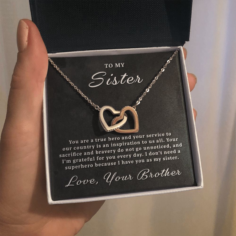 Gift for Military Sister - True Hero Interlocking Hearts Necklace