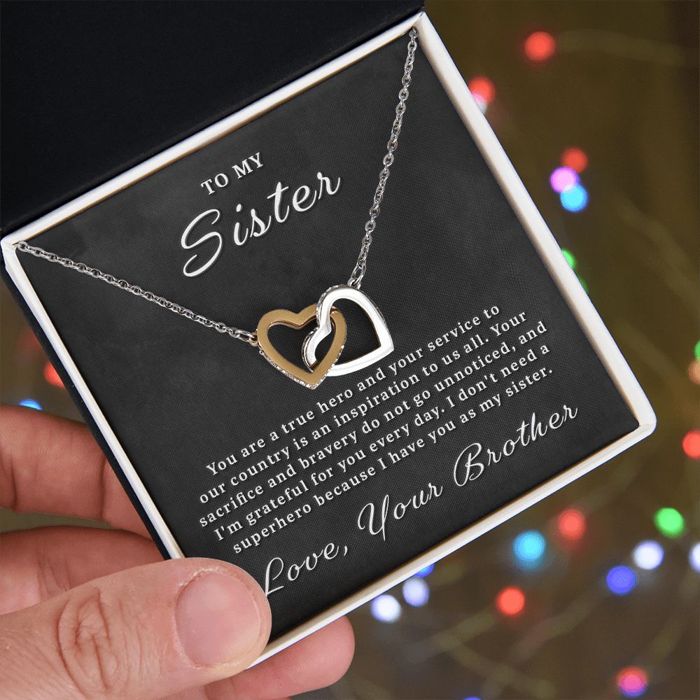 Gift for Military Sister - True Hero Interlocking Hearts Necklace