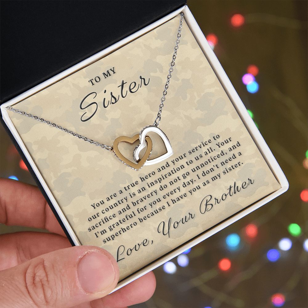 Gift for Military Sister - True Hero Interlocking Hearts Necklace