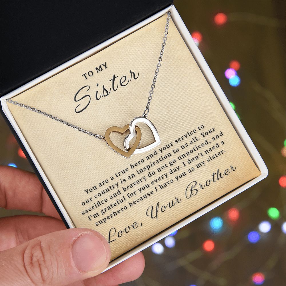 Gift for Military Sister - True Hero Interlocking Hearts Necklace