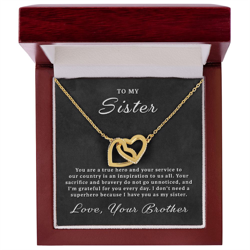 Gift for Military Sister - True Hero Interlocking Hearts Necklace