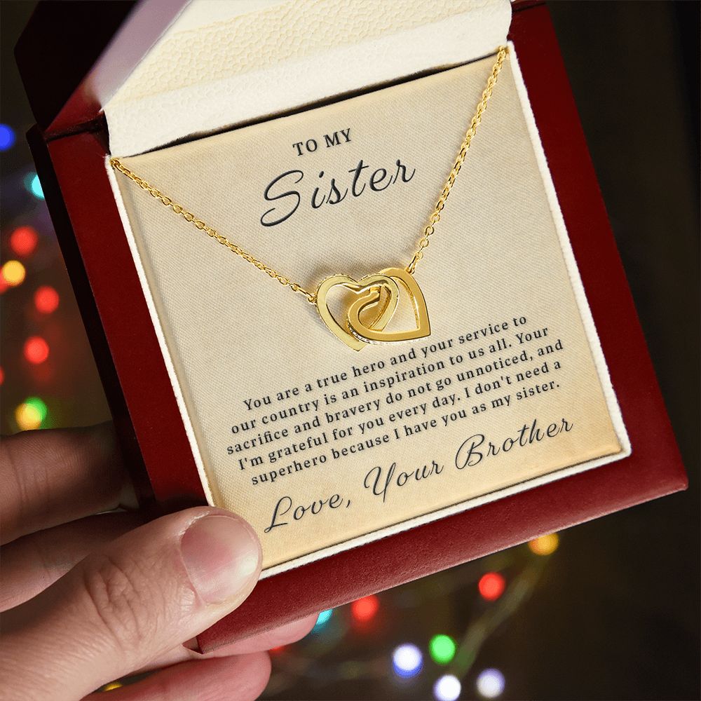 Gift for Military Sister - True Hero Interlocking Hearts Necklace