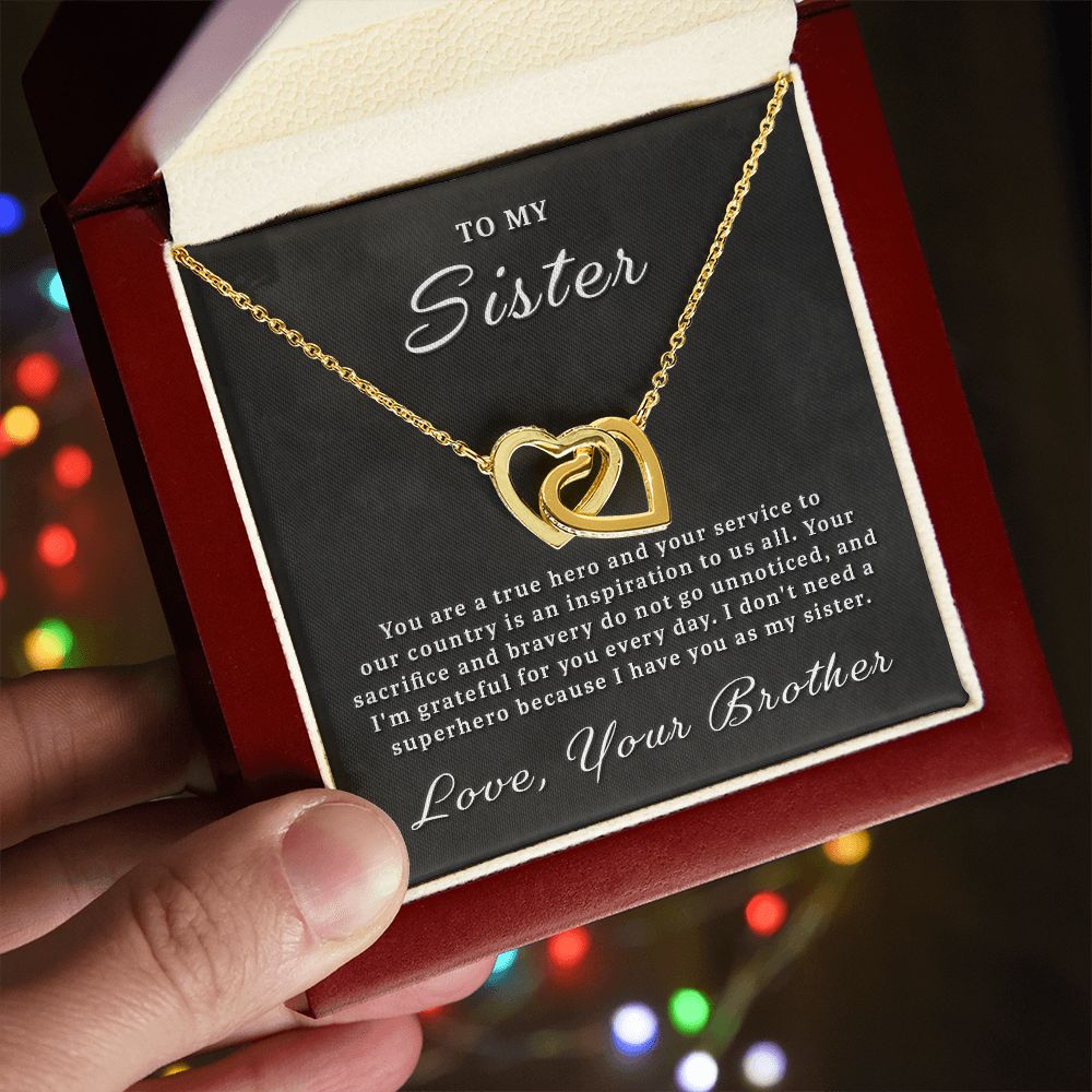 Gift for Military Sister - True Hero Interlocking Hearts Necklace