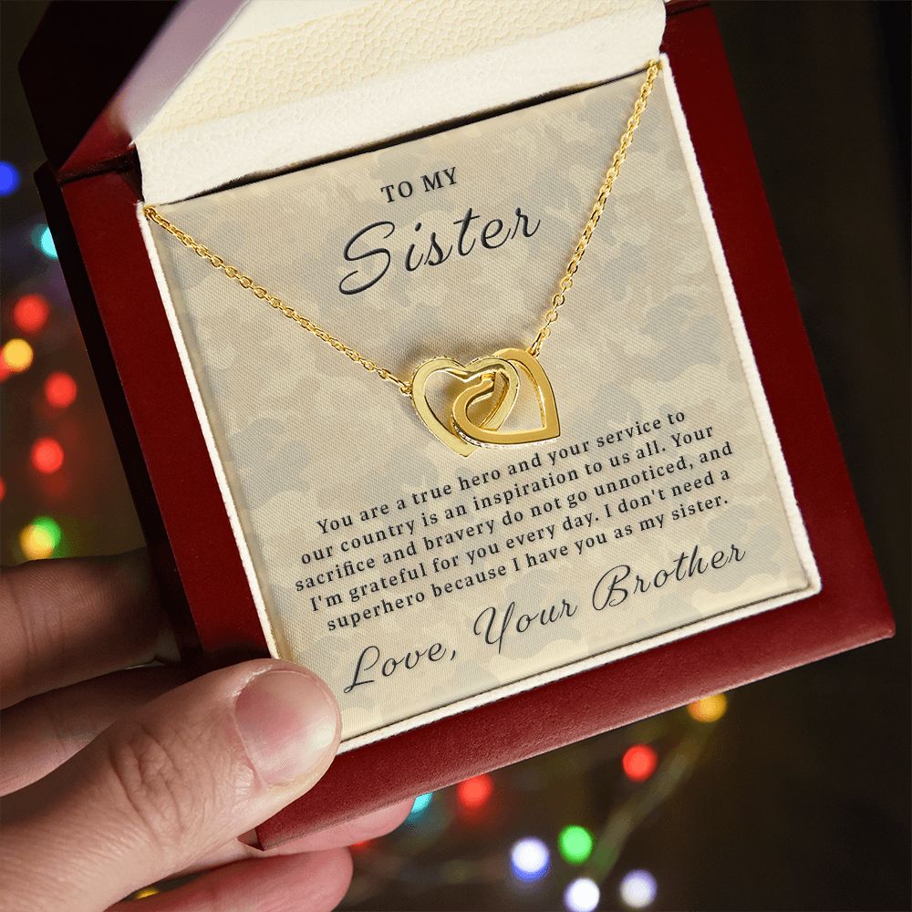 Gift for Military Sister - True Hero Interlocking Hearts Necklace