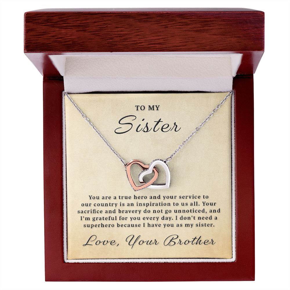 Gift for Military Sister - True Hero Interlocking Hearts Necklace