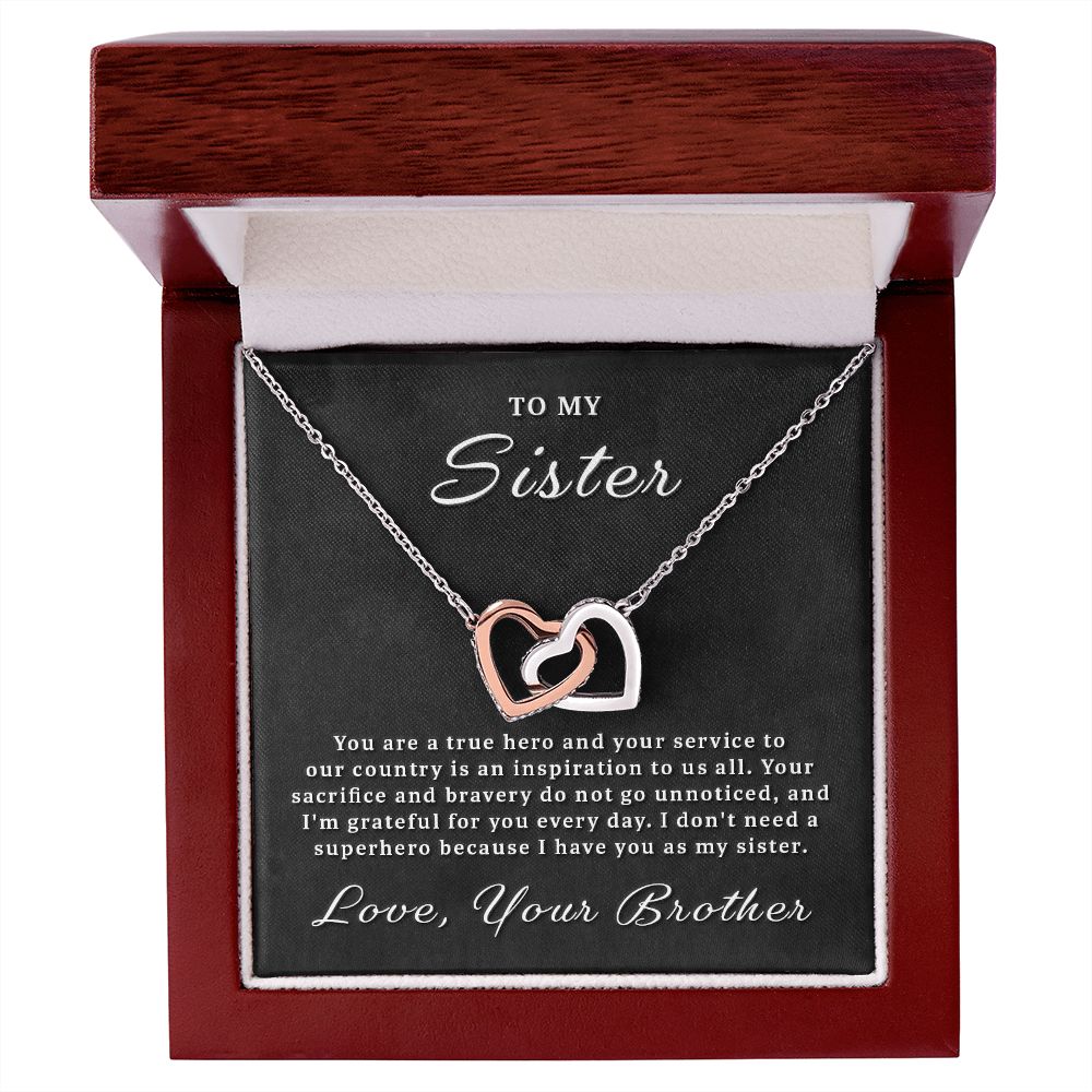 Gift for Military Sister - True Hero Interlocking Hearts Necklace