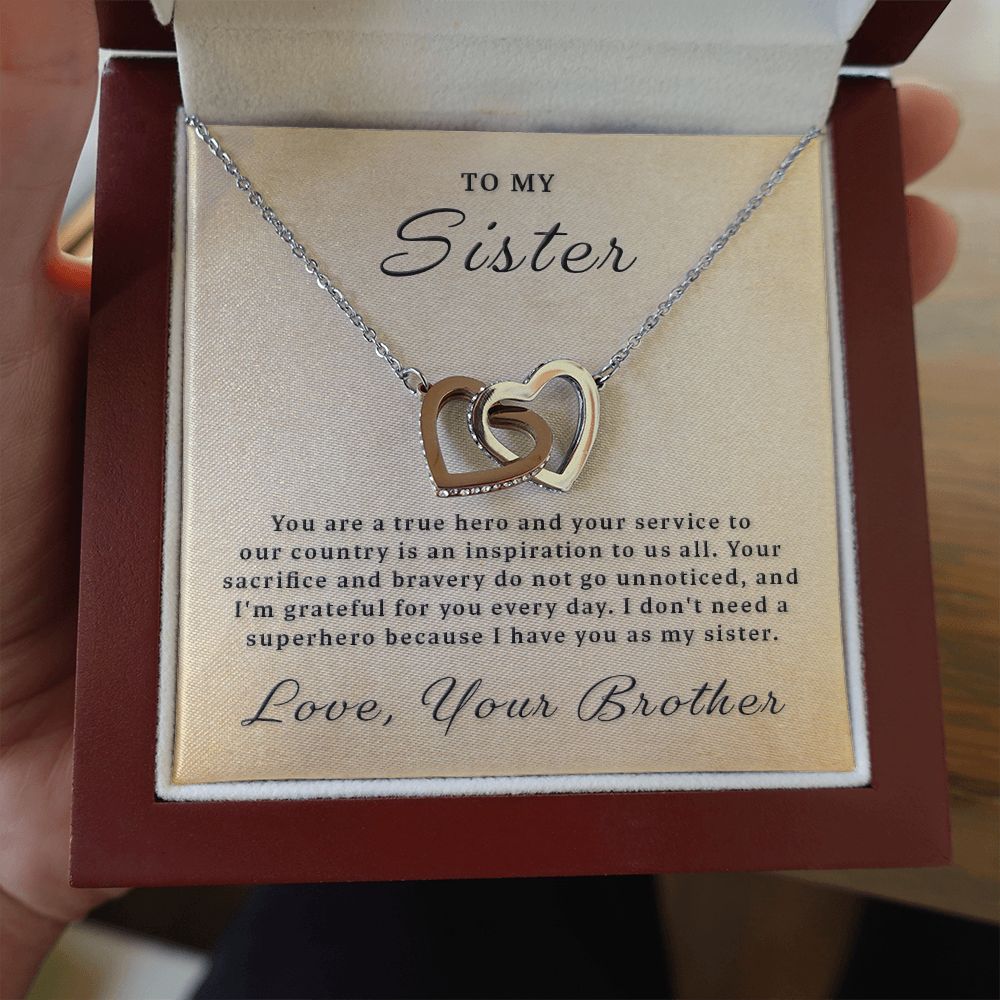 Gift for Military Sister - True Hero Interlocking Hearts Necklace