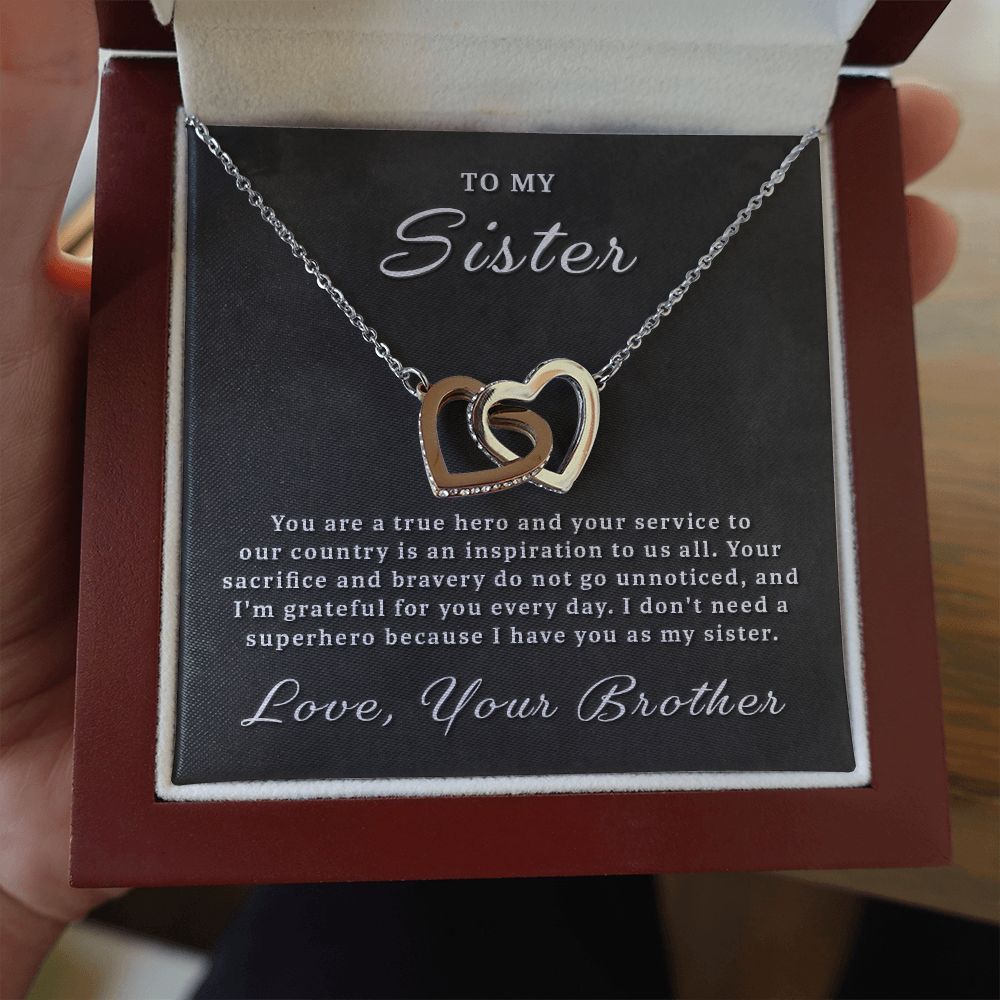 Gift for Military Sister - True Hero Interlocking Hearts Necklace