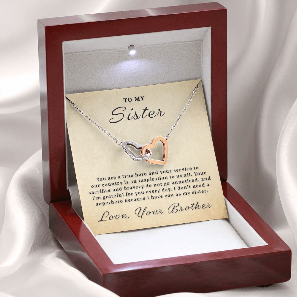 Gift for Military Sister - True Hero Interlocking Hearts Necklace