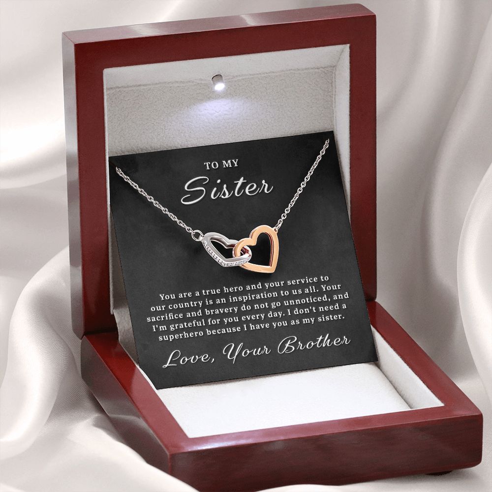 Gift for Military Sister - True Hero Interlocking Hearts Necklace