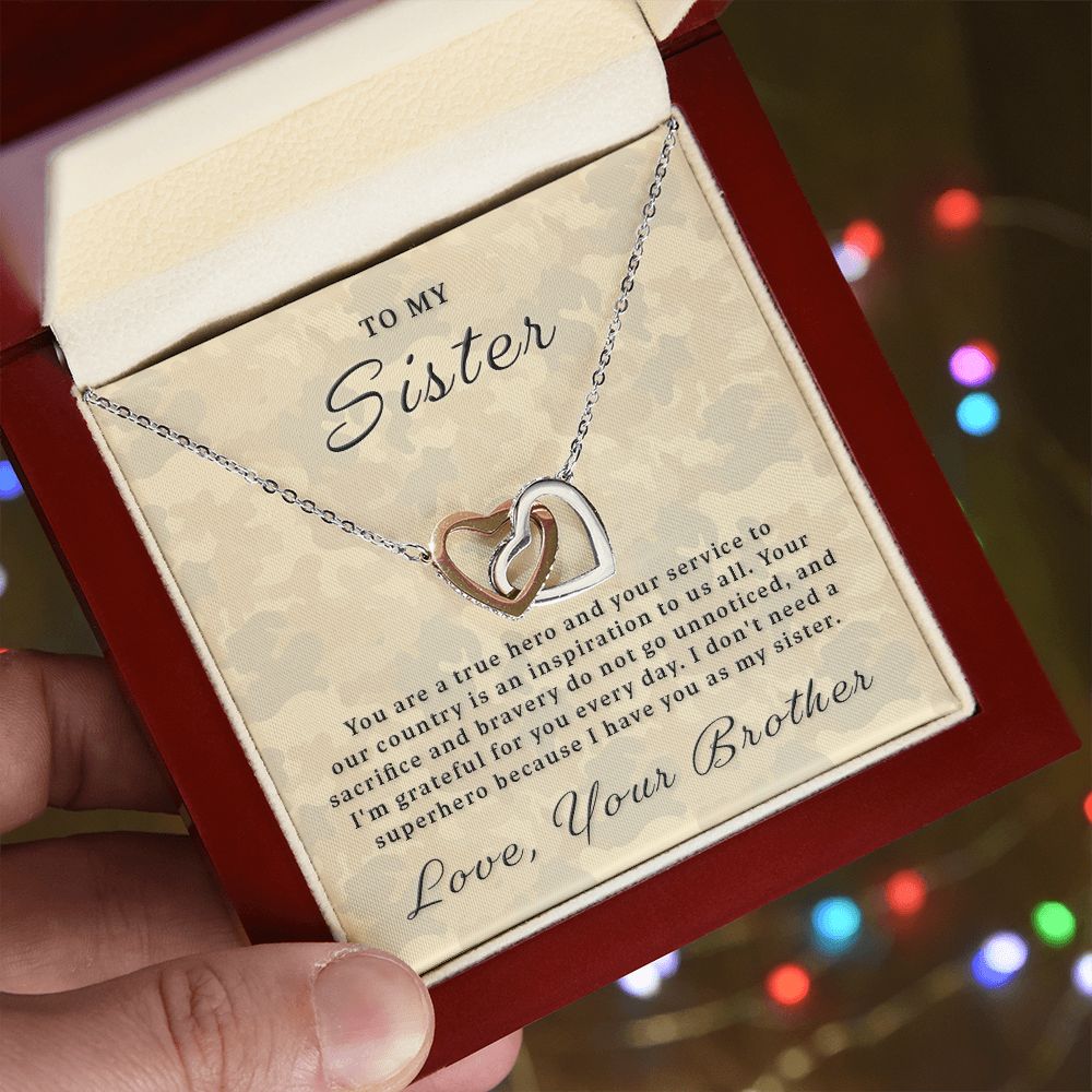 Gift for Military Sister - True Hero Interlocking Hearts Necklace