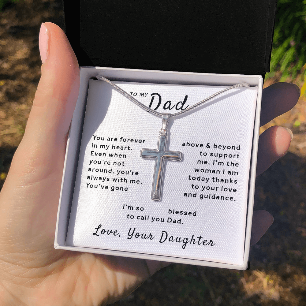 Gift For Dad From Daughter - Blessed to Call You Dad Stainless Cross Necklace Snake Chain