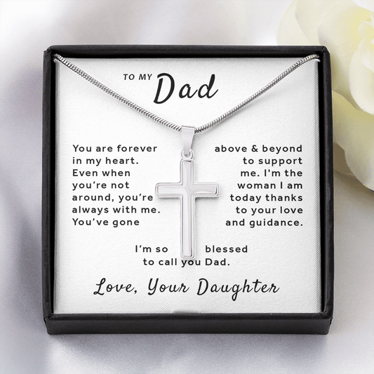 Gift For Dad From Daughter - Blessed to Call You Dad Stainless Cross Necklace Snake Chain