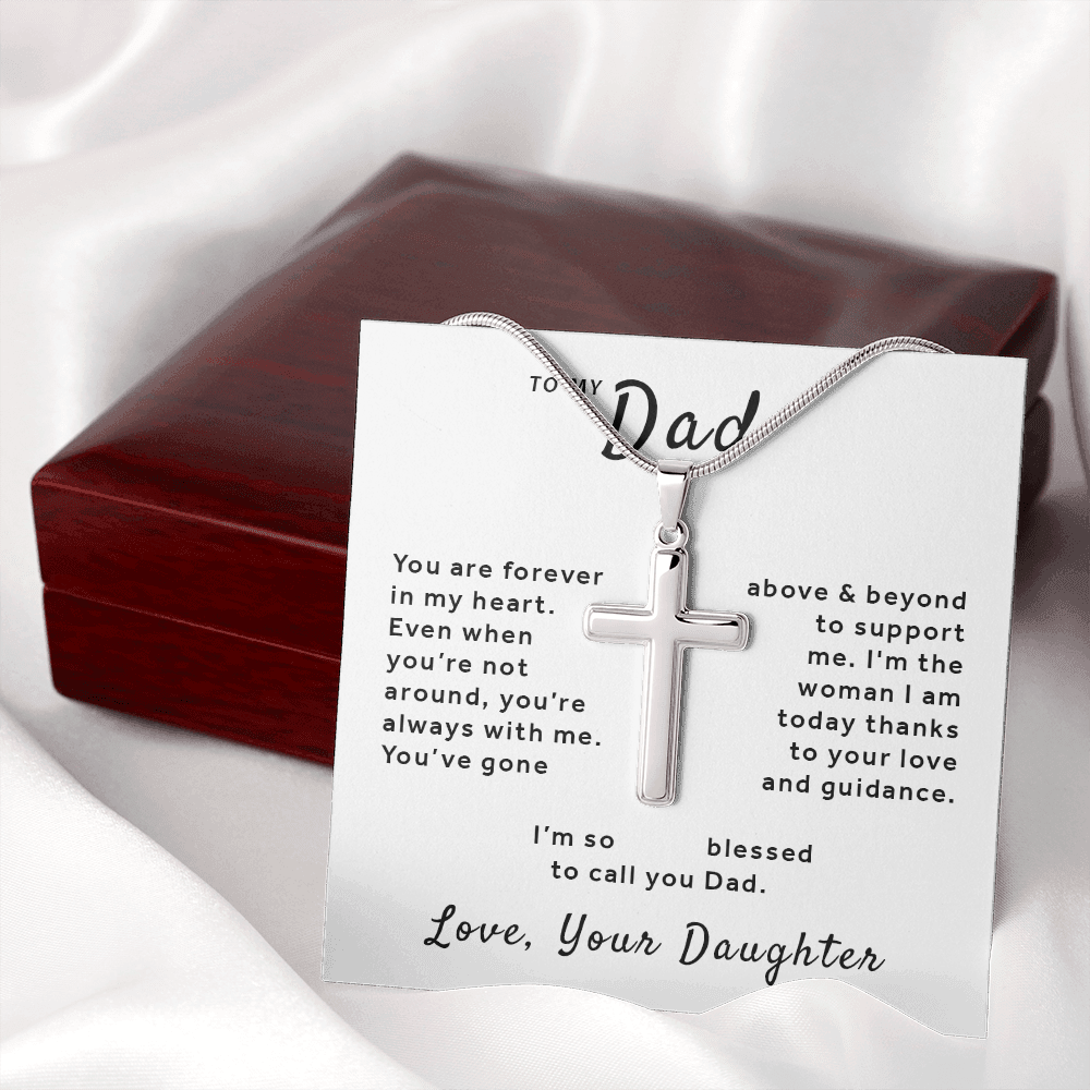 Gift For Dad From Daughter - Blessed to Call You Dad Stainless Cross Necklace Snake Chain