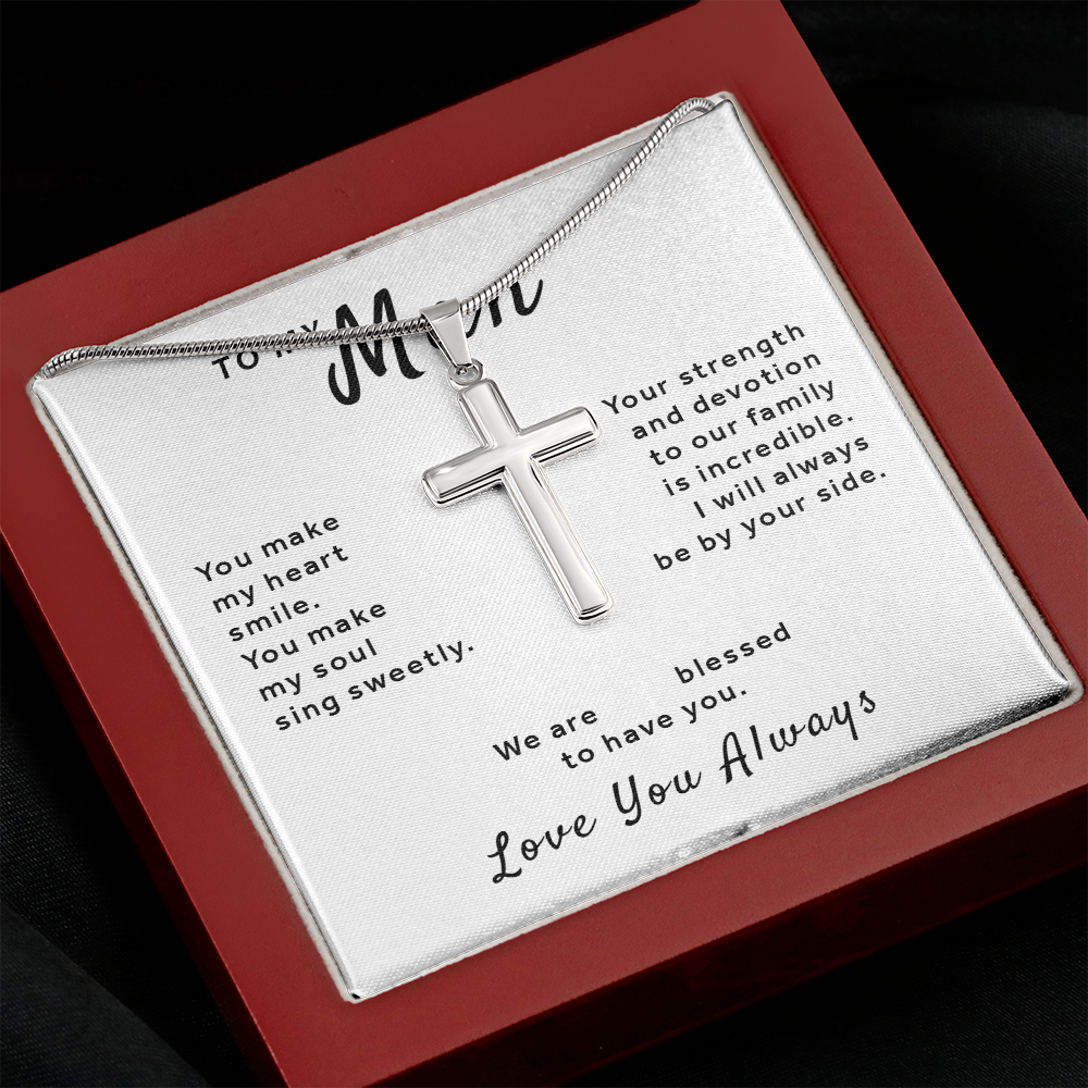 Gift For My Man - Make My Heart Smile Stainless Cross Necklace with Snake Chain