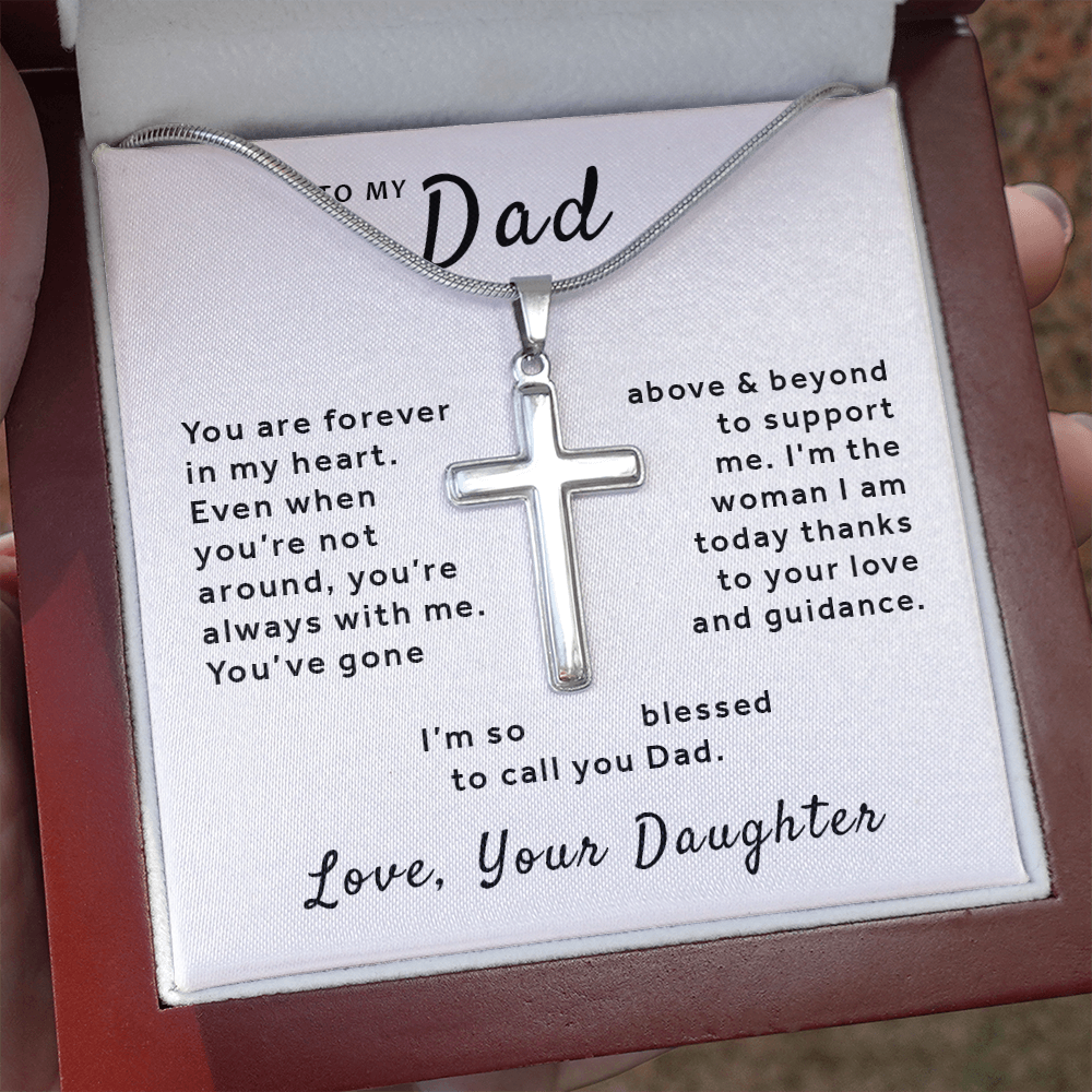 Gift For Dad From Daughter - Blessed to Call You Dad Stainless Cross Necklace Snake Chain